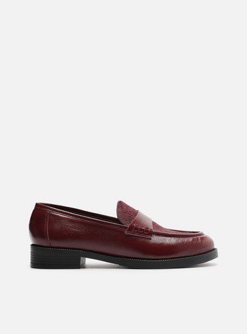 Mocassim Vermelho Couro Mix Pelo Tira