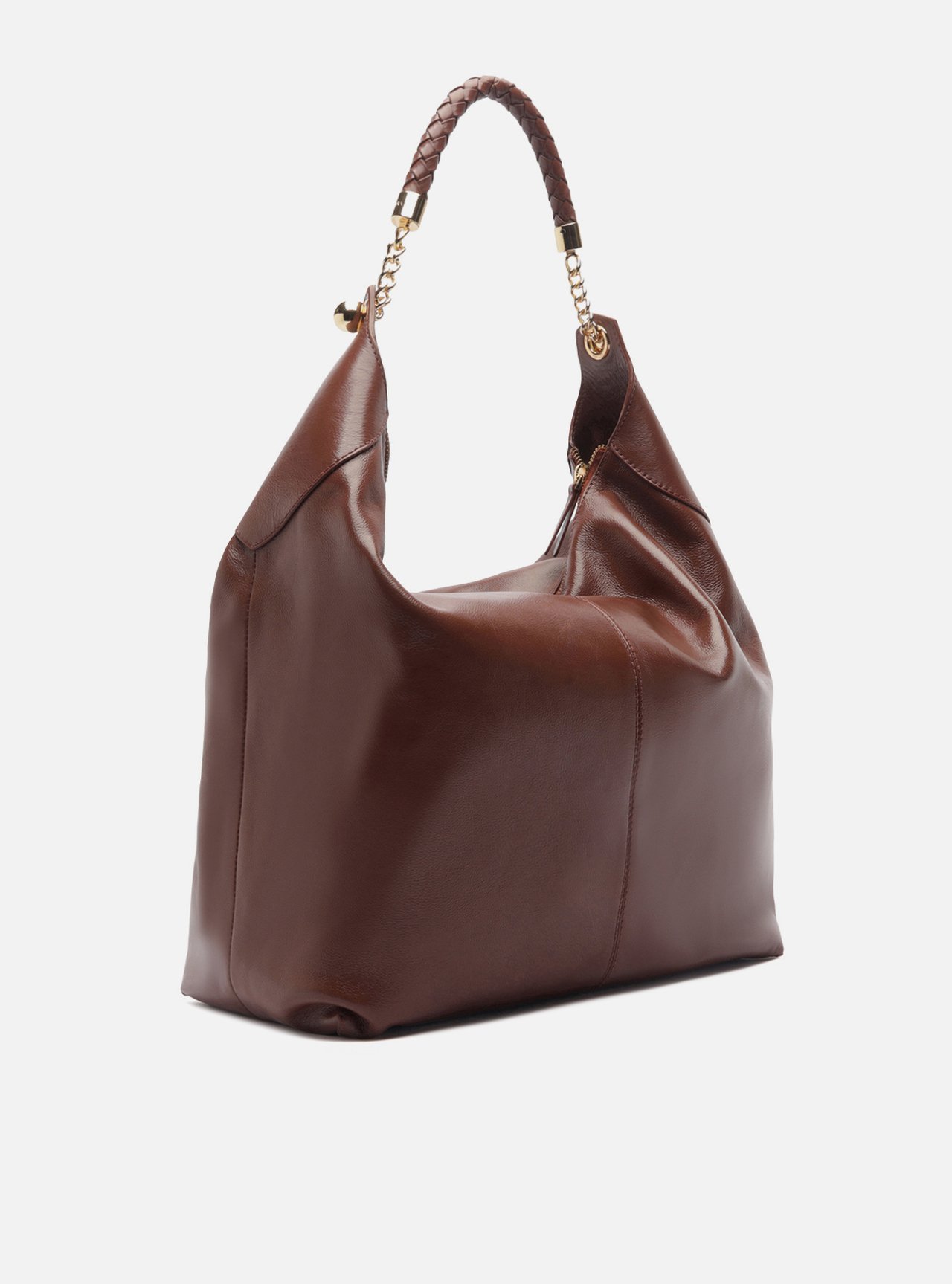 Bolsa Hobo Marrom Couro Grande Tressê — foto 5
