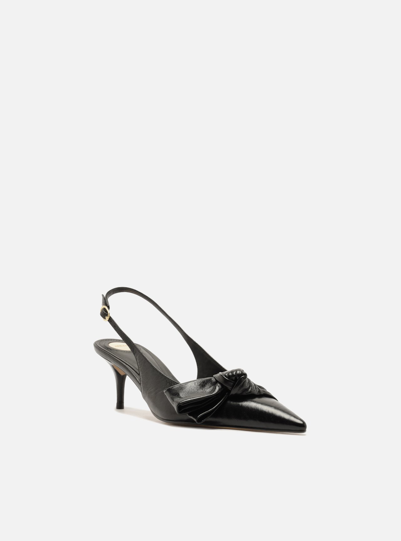 Scarpin Preto Couro Salto Fino Laço — foto 2