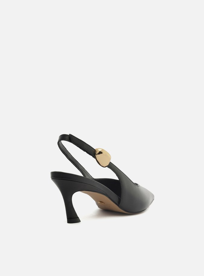 Scarpin Preto Couro Salto Kitten Metal