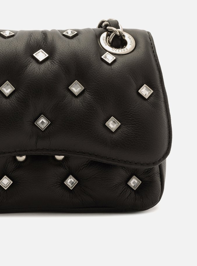 Bolsa Tiracolo Preta Couro Mizz Stone Pequena