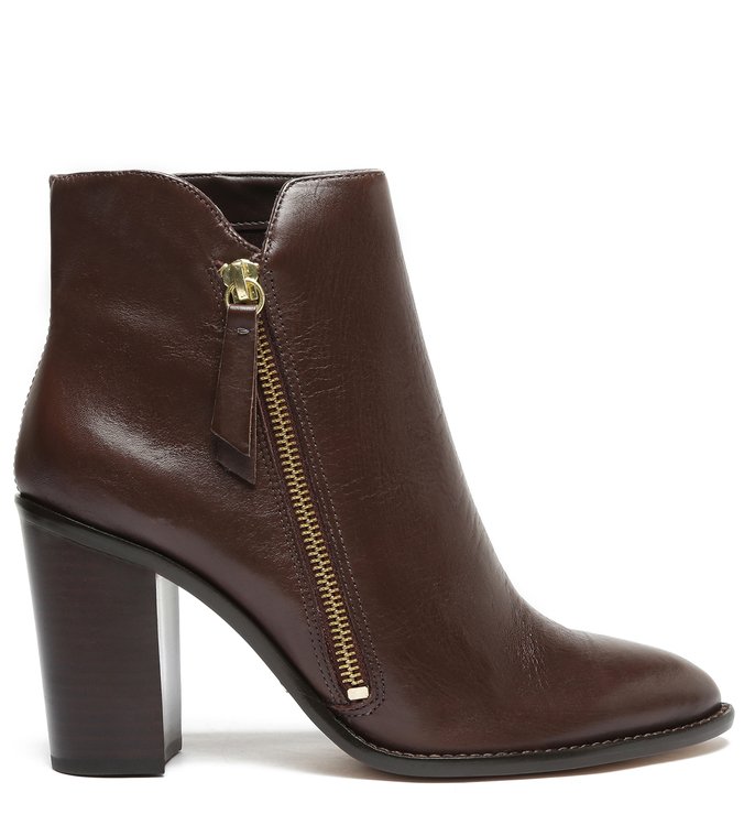 Bota Couro Marrom Salto Alto Bloco