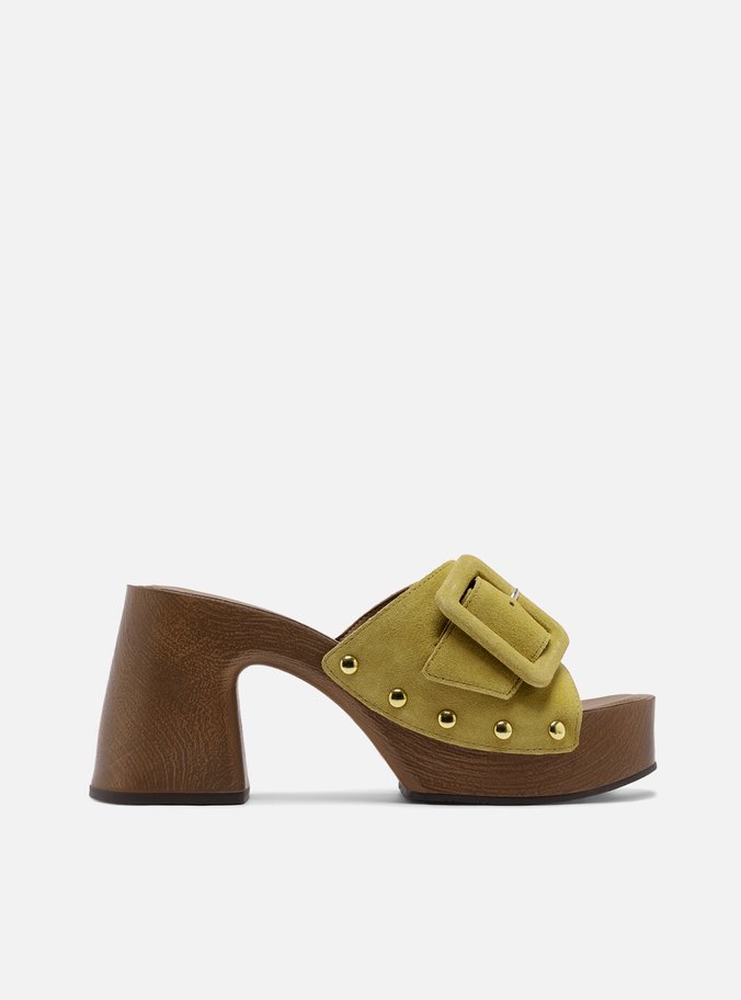 Tamanco Marrom Camurça Meia Pata Madeira Fivela