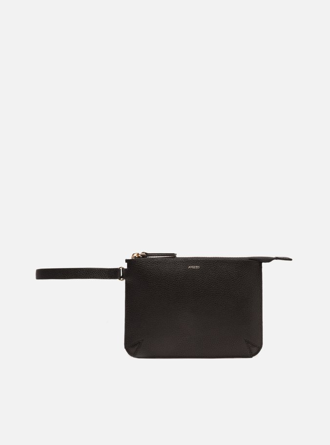 Pouch Preto Couro Pequeno Alça