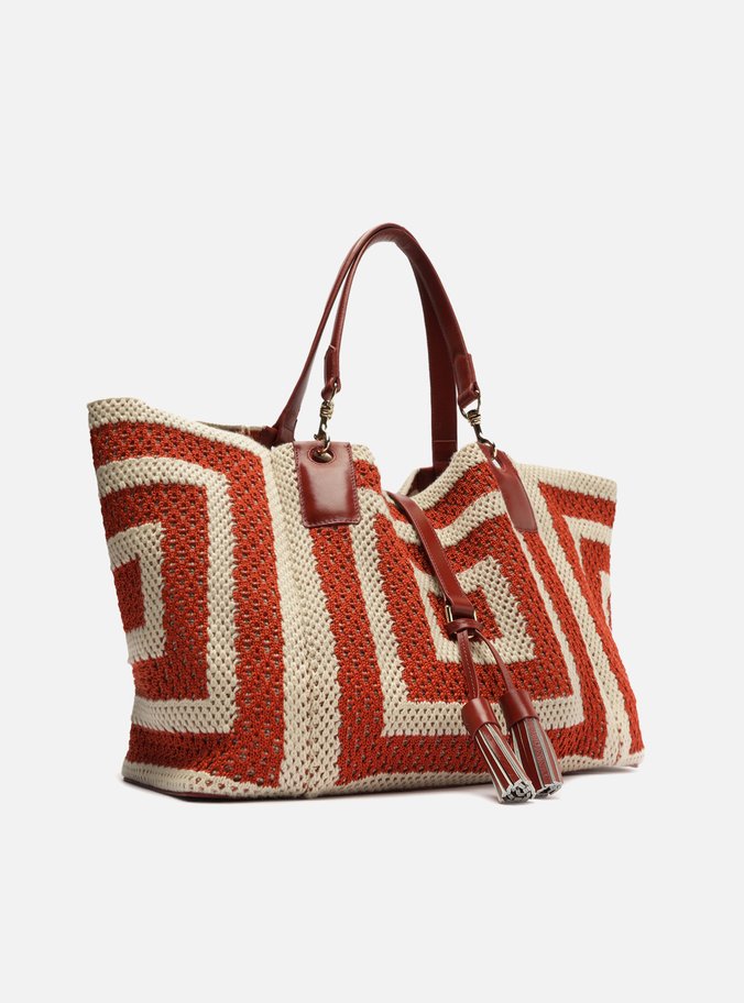 Bolsa Shopping Vermelha Crochê Grande Bicolor