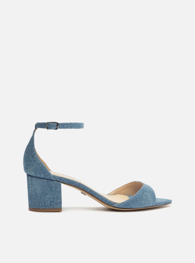 Sandália Azul Denim Salto Bloco Bico Fino