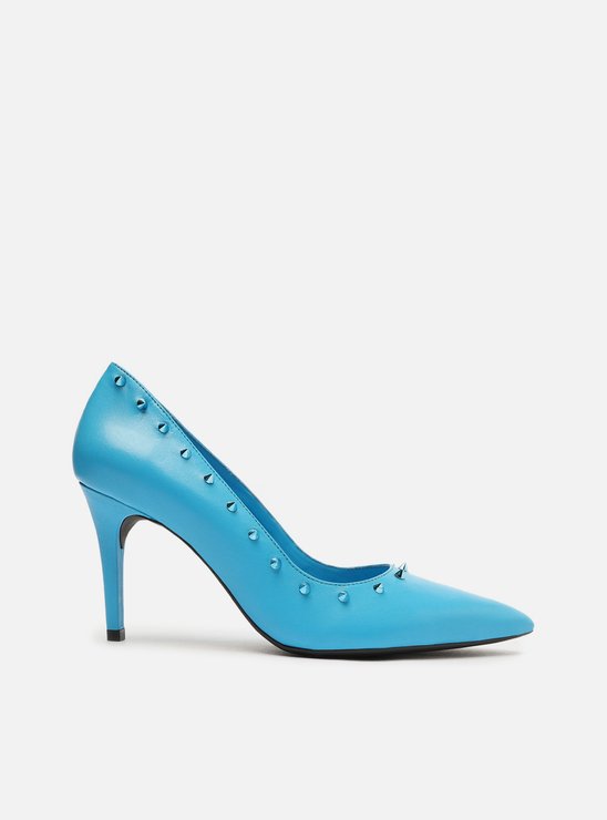 Scarpin Azul Couro Salto Fino