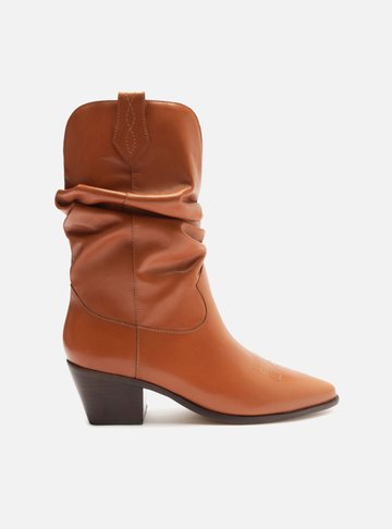 Bota Marrom Couro Cano Curto Franzido Western