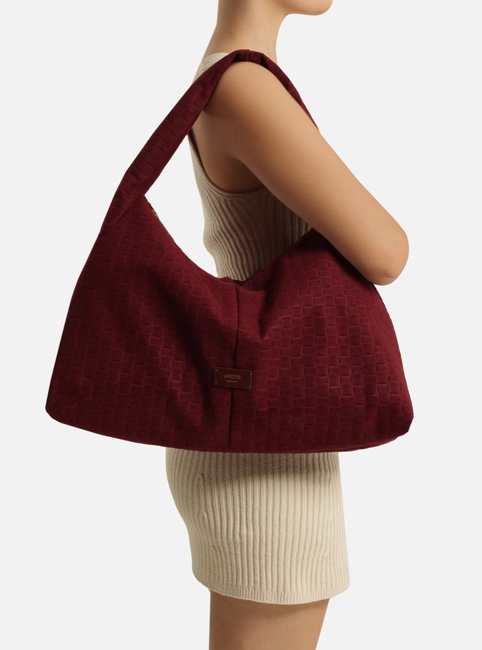 Bolsa Hobo Bordô Camurça Tressê Grande