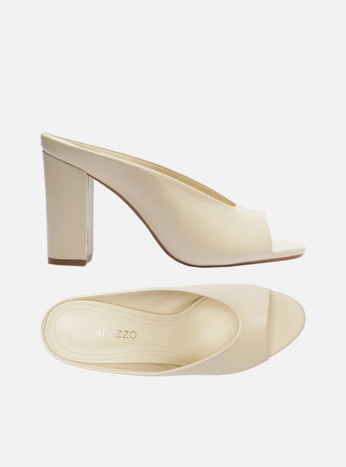 Mule Branco Couro Salto Bloco