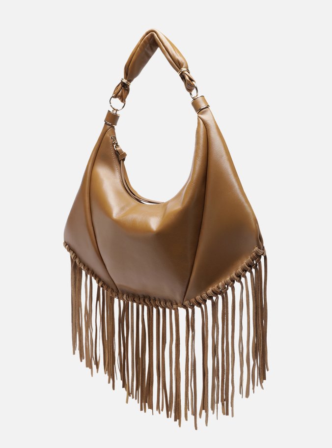 Bolsa Hobo Marrom Couro Média Franjas