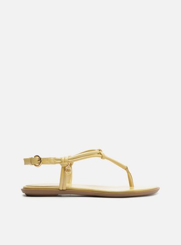 Sandália Rasteira Amarela Couro Tira Dupla