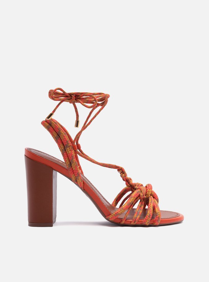 Sandália Laranja Salto Bloco Amarração