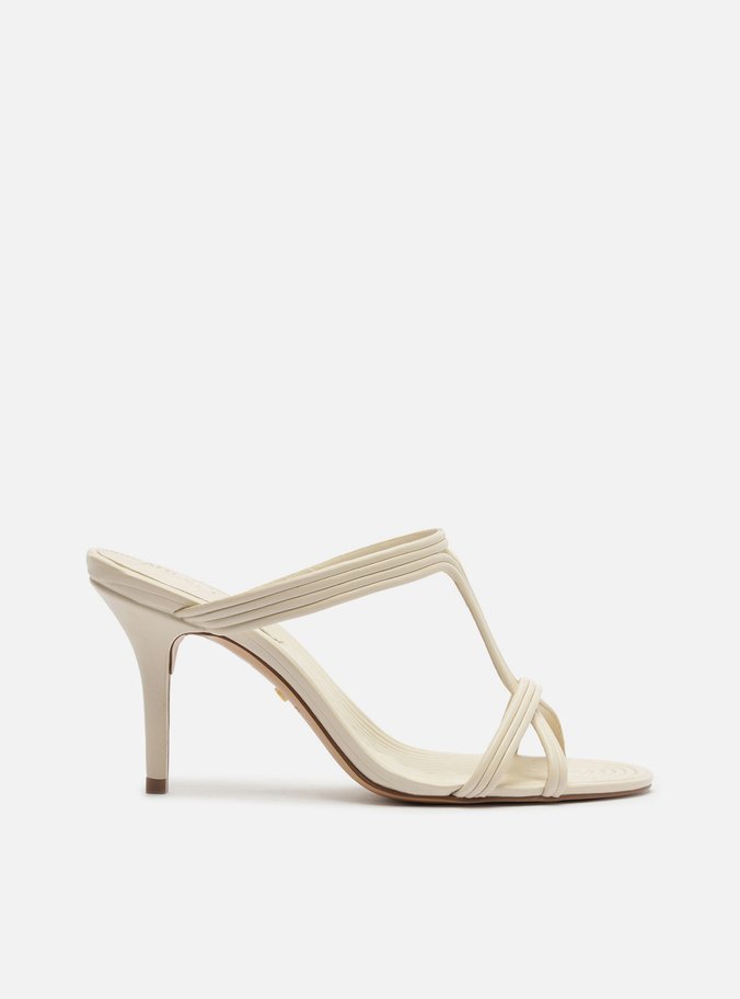 Sandália Off White Salto Fino Tiras Textura