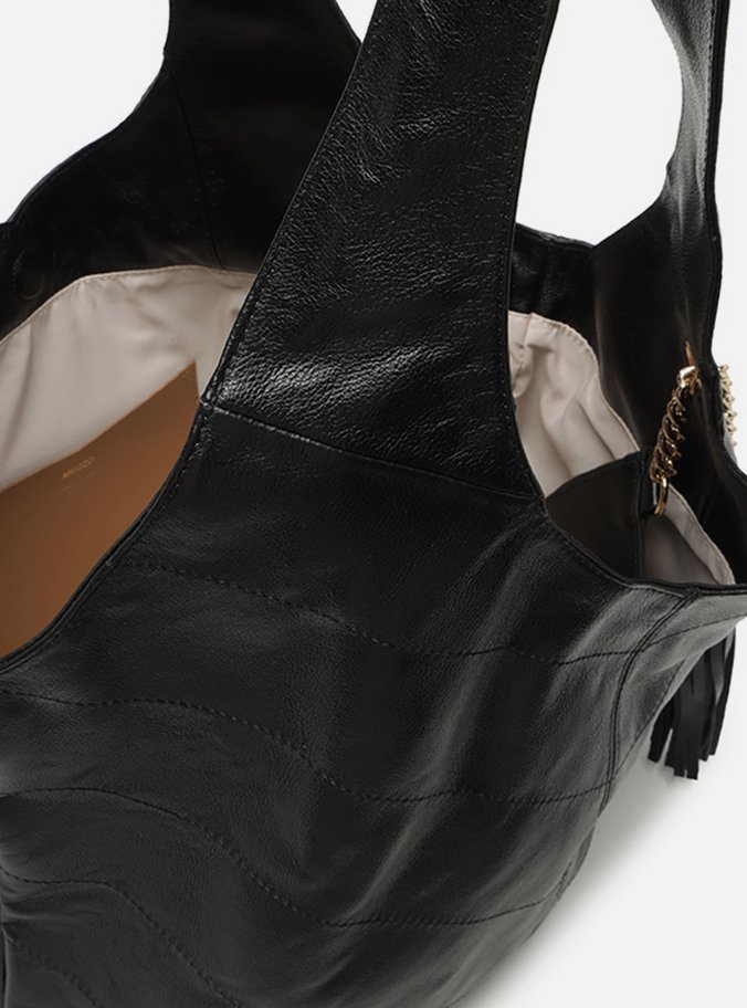 Bolsa Hobo Preta Couro Grande Barbicacho
