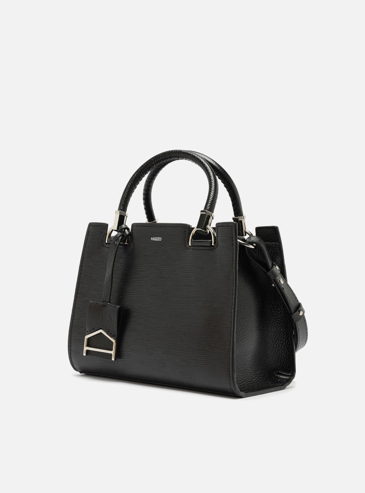 Bolsa Tote Preta Couro Abbraccio Média — foto 2