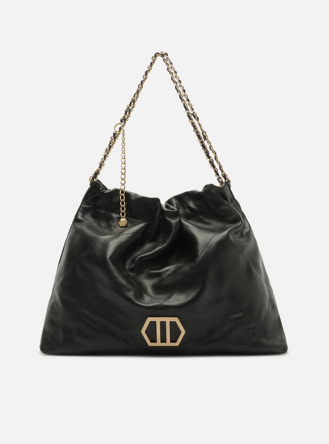 Bolsa Hobo Preta Couro Esther Grande
