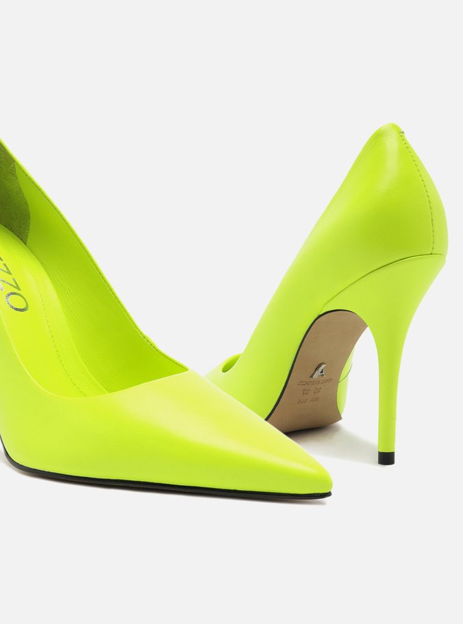 Scarpin Verde Lima Couro Salto Alto Bico Fino