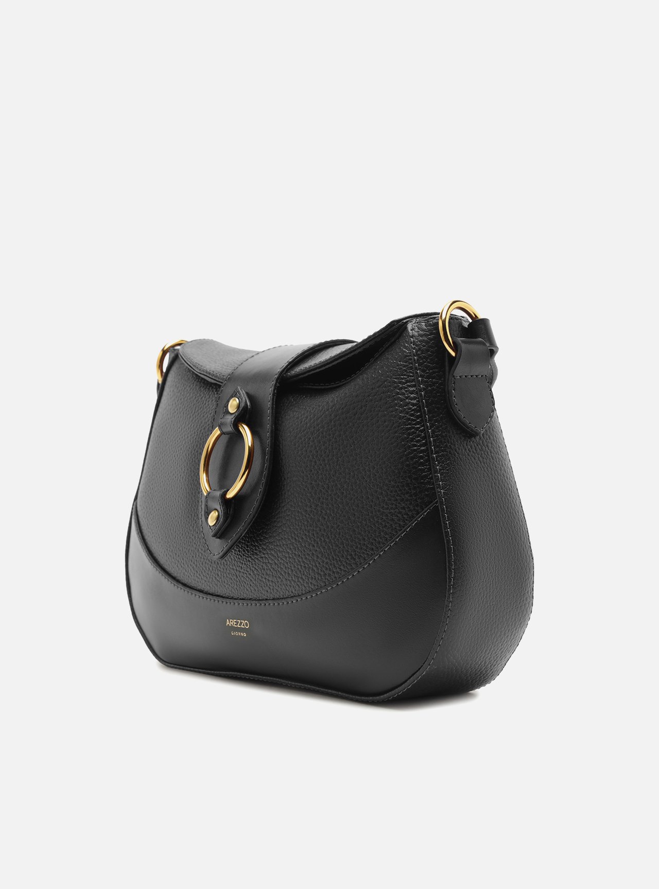 Bolsa Tiracolo Preta Média Argola Metal — foto 2