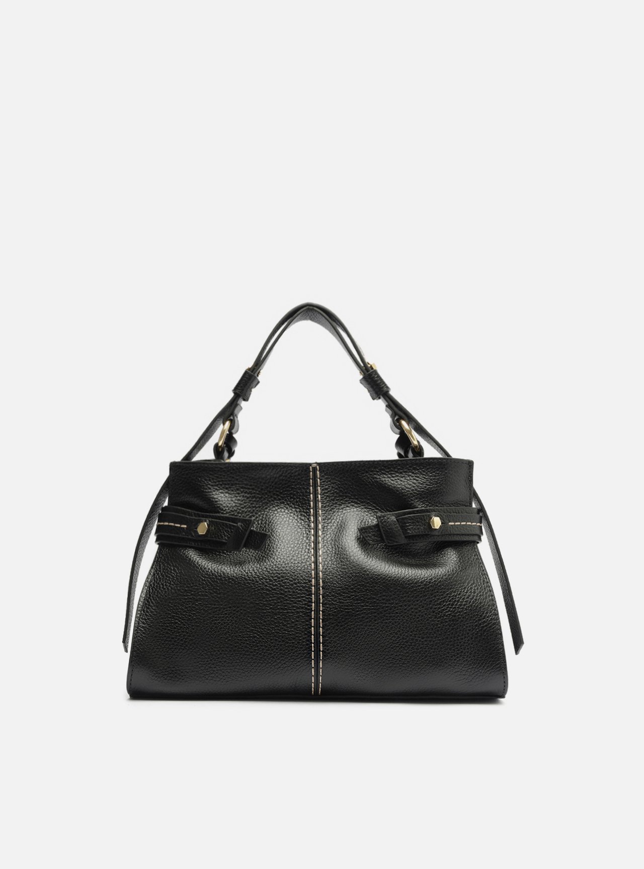 Bolsa Tote Preta Couro Média Tiras Laterais | Arezzo