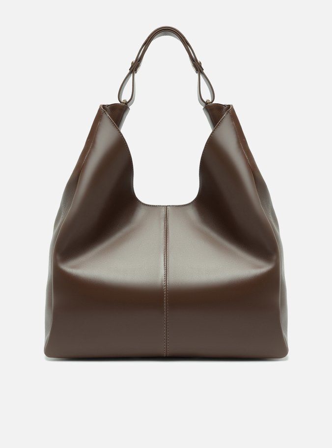 Bolsa Hobo Marrom Couro Camurça Grande Metais