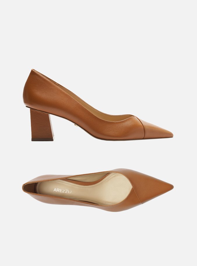 Scarpin Marrom Couro Salto Bloco Bico Fino