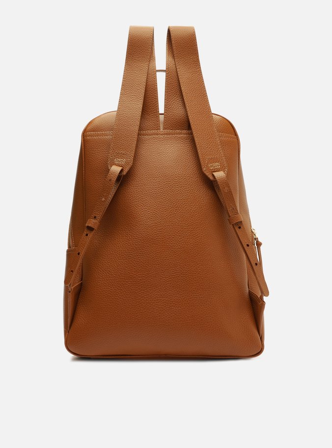 Mochila Marrom Couro Grande Bolso Frontal Zíper