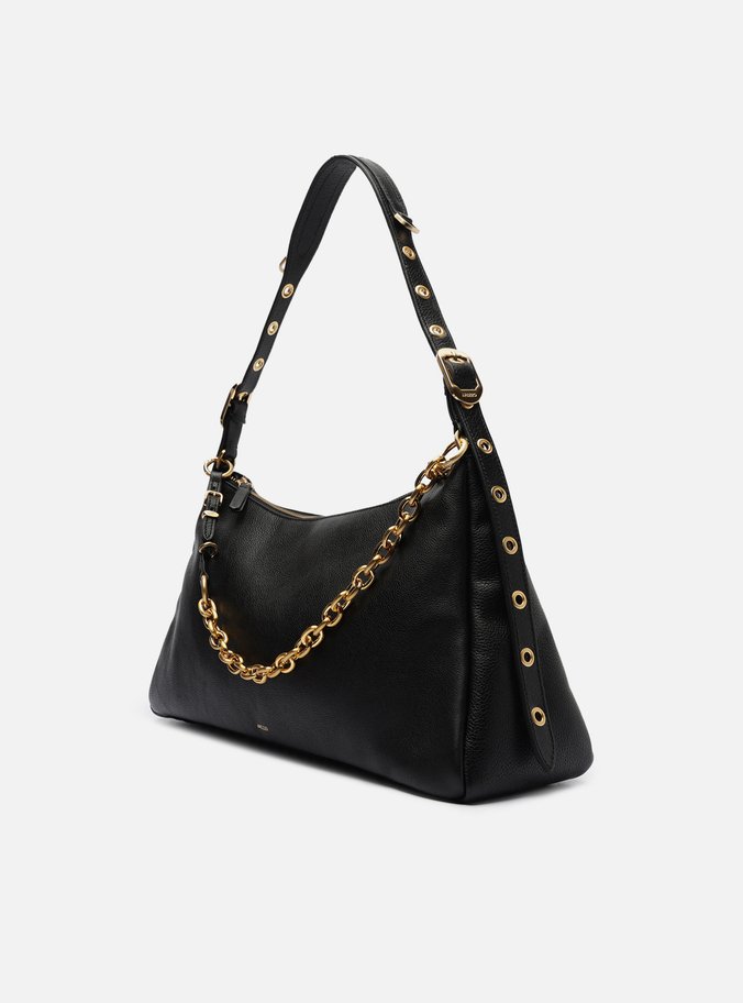 Bolsa Tiracolo Preta Couro Grande Bag Charm
