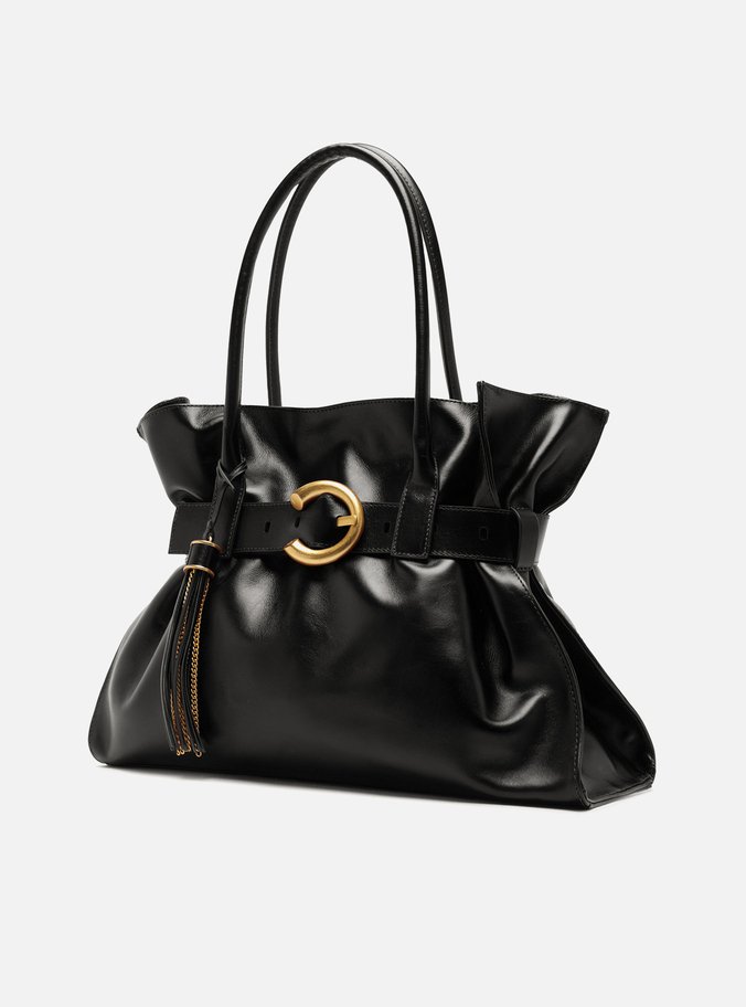 Bolsa Shopping Preta Couro Isa Grande