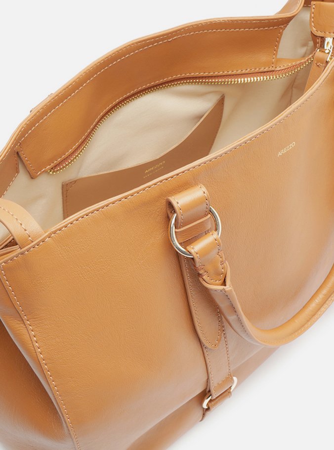 Bolsa Tote Marrom Couro Grande Tiras