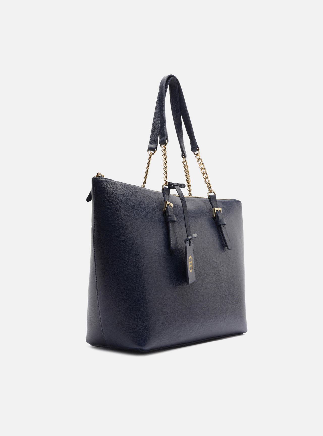 Bolsa Shopping Azul Couro Grande Alça Corrente — foto 5