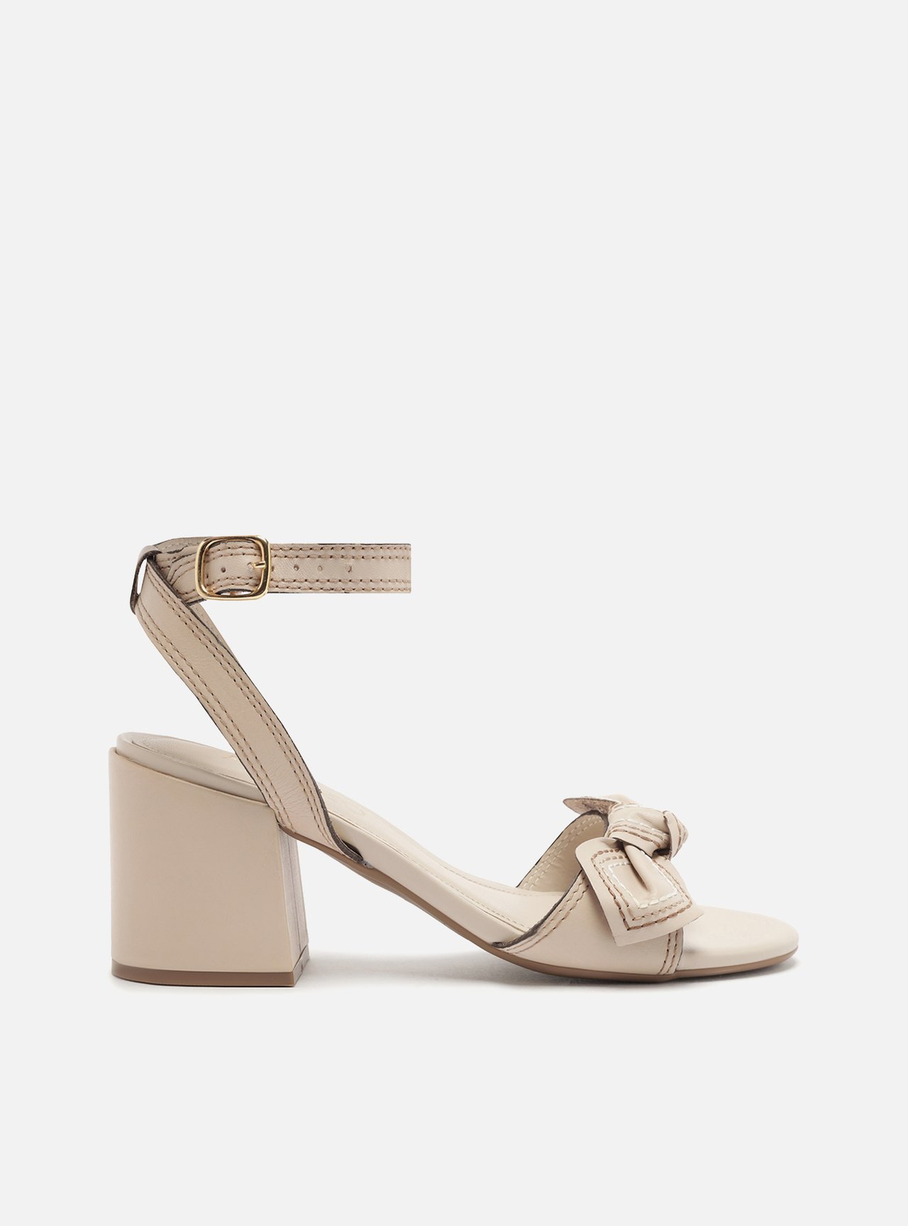 Sandália Off-White Couro Salto Bloco Laço Pesponto — foto 1