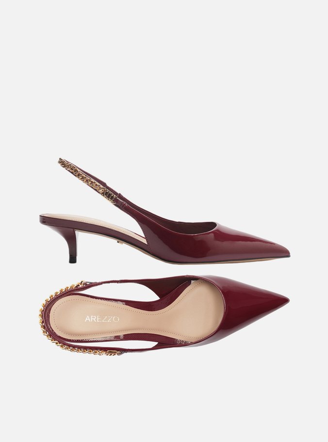 Scarpin Vermelho Salto Kitten Slingback Corrente