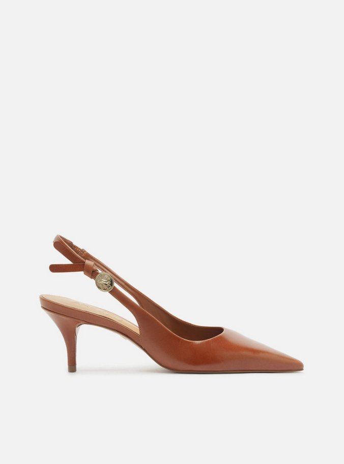 Scarpin Marrom Couro Slingback Metal Heritage