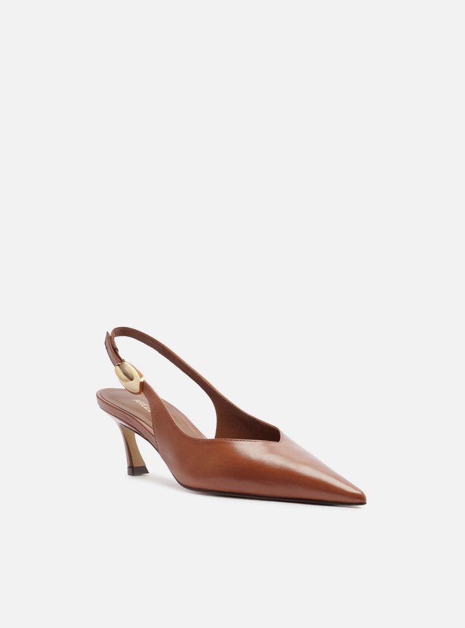 Scarpin Marrom Couro Salto Kitten Metal