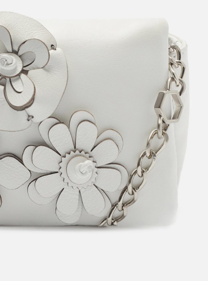 Mini Bag Branca Couro Flores