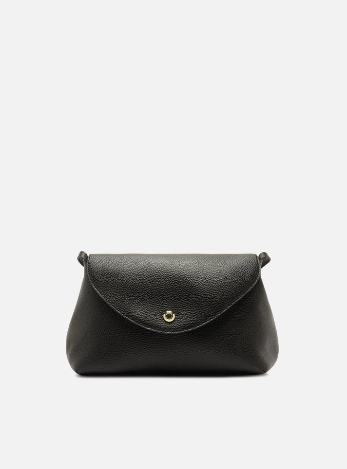 Bolsa Tiracolo Preta Média Granulada Metais Dourados