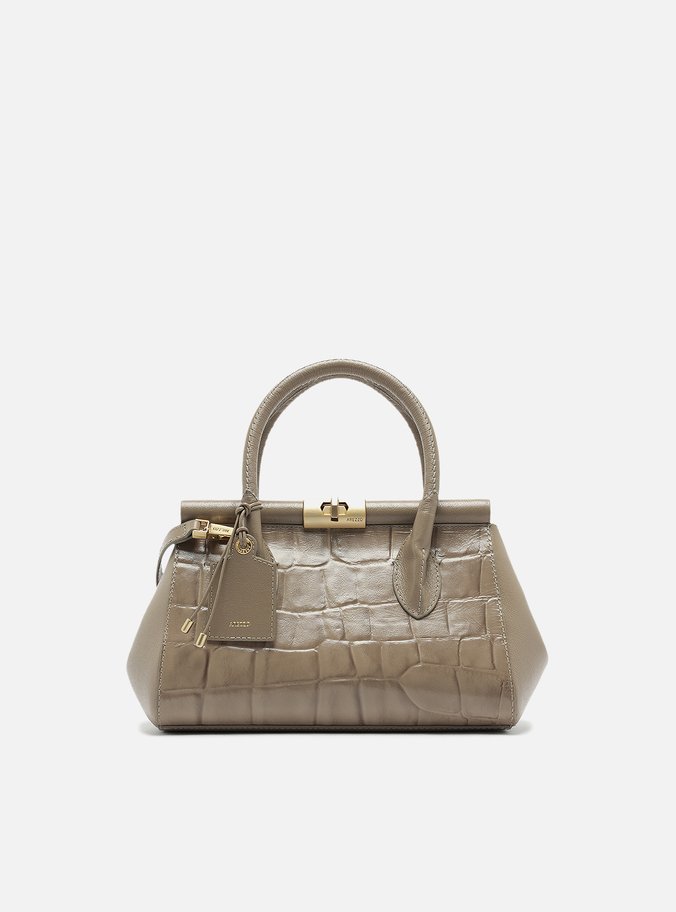 Bolsa Tote Cinza Couro Maxi Croco Média