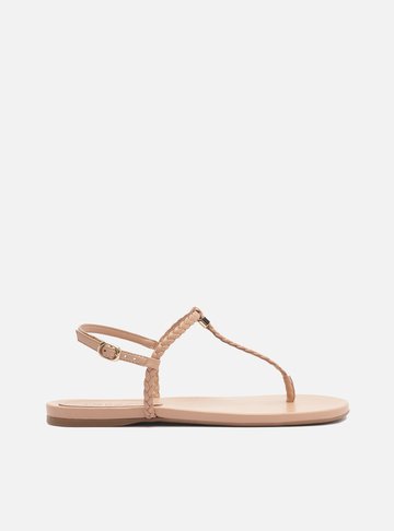 Sandália Rasteira Nude Slim Tiras Trançadas