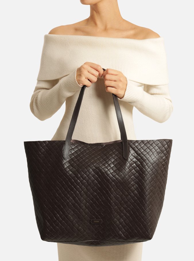 Bolsa Shopping Marrom Couro Grande Tressê