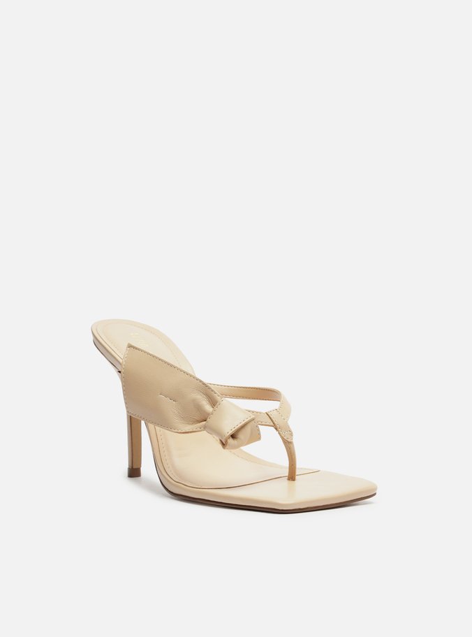 Tamanco Nude Couro Salto Alto Livia