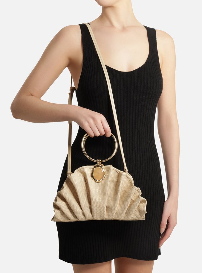 Bolsa Clutch Bege Palha Pequena Pedra