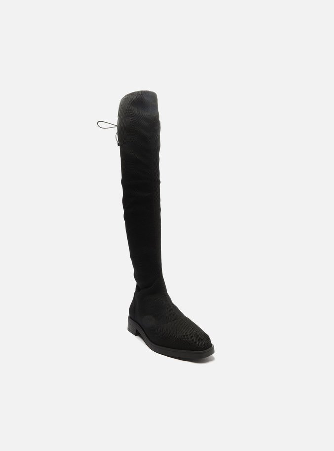Bota Over The Knee Preta Tecido Salto Baixo