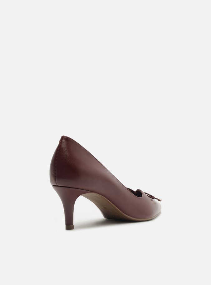 Scarpin Vermelho Couro Salto Médio Fino Laço