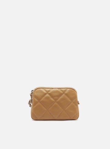 Bolsa Tiracolo Bege Couro Mizz Pequena Zíper