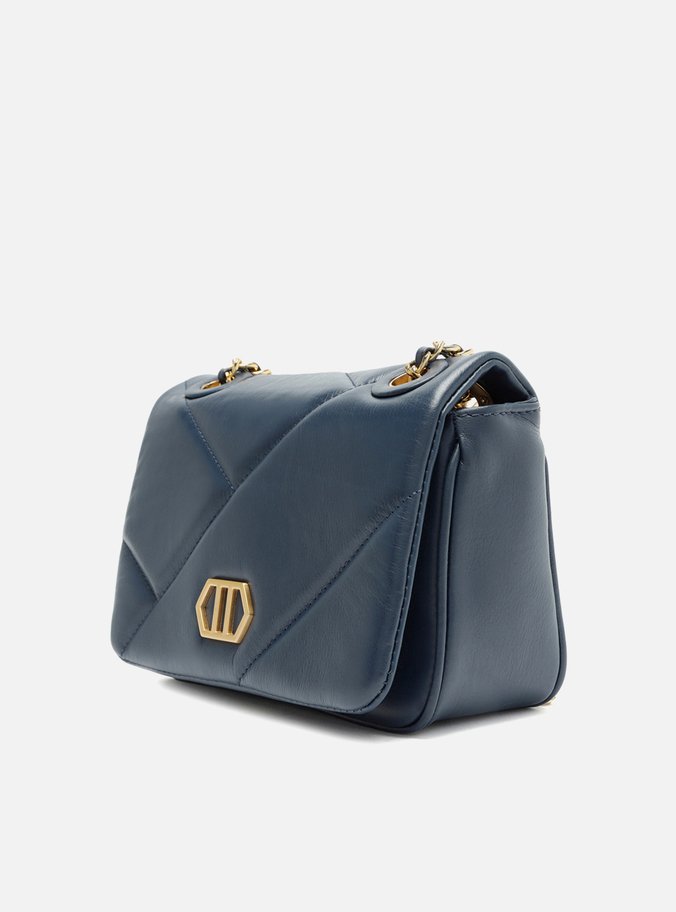 Bolsa Tiracolo Azul Couro Pequena Pingentes