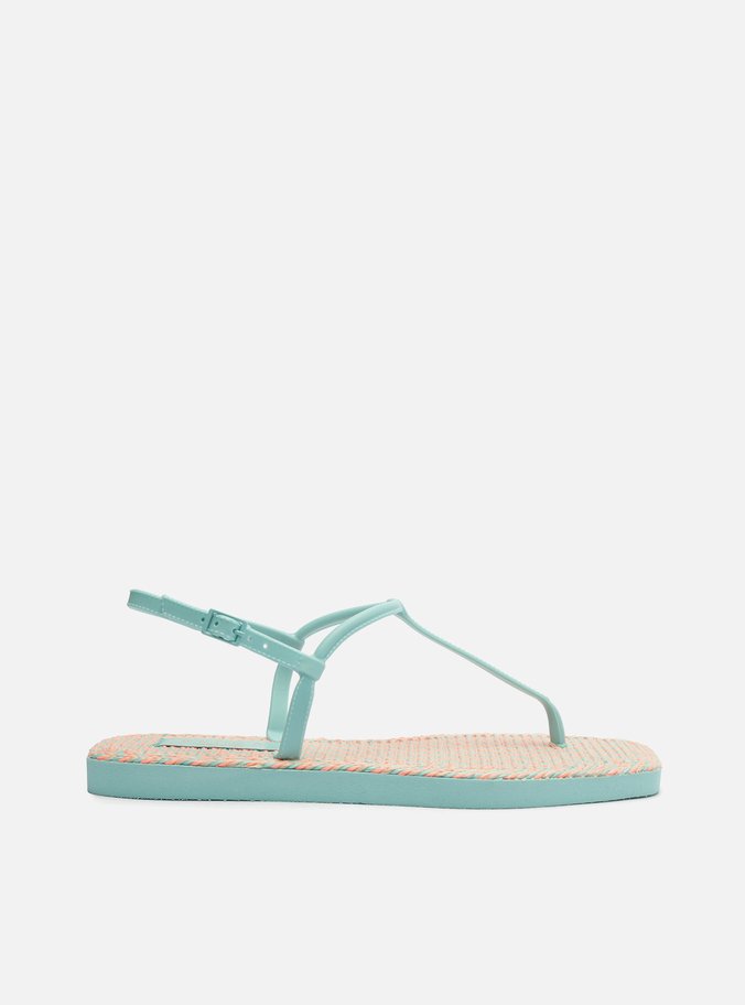 Sandália Rasteira Azul Square Thong Crochê Brizza