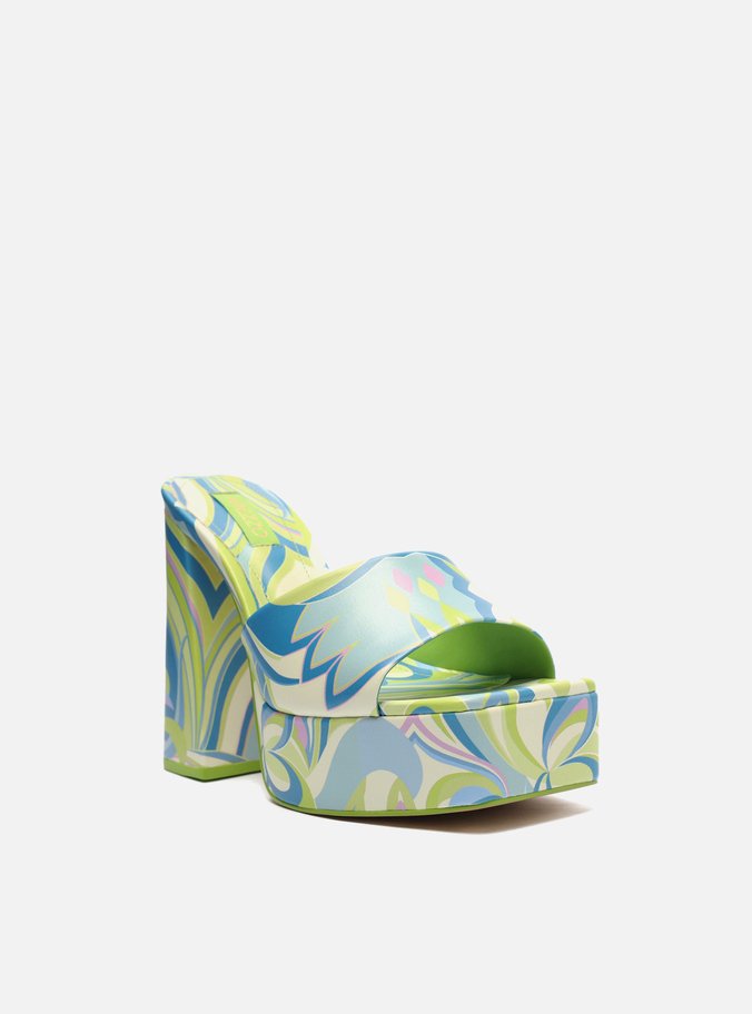 Sandália Azul Estampada Meia Pata Bloco Gia
