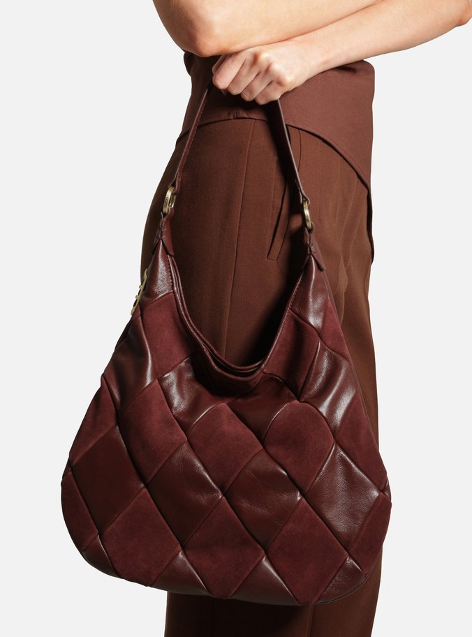 Bolsa Hobo Bordô Couro Média Matelassê Metais