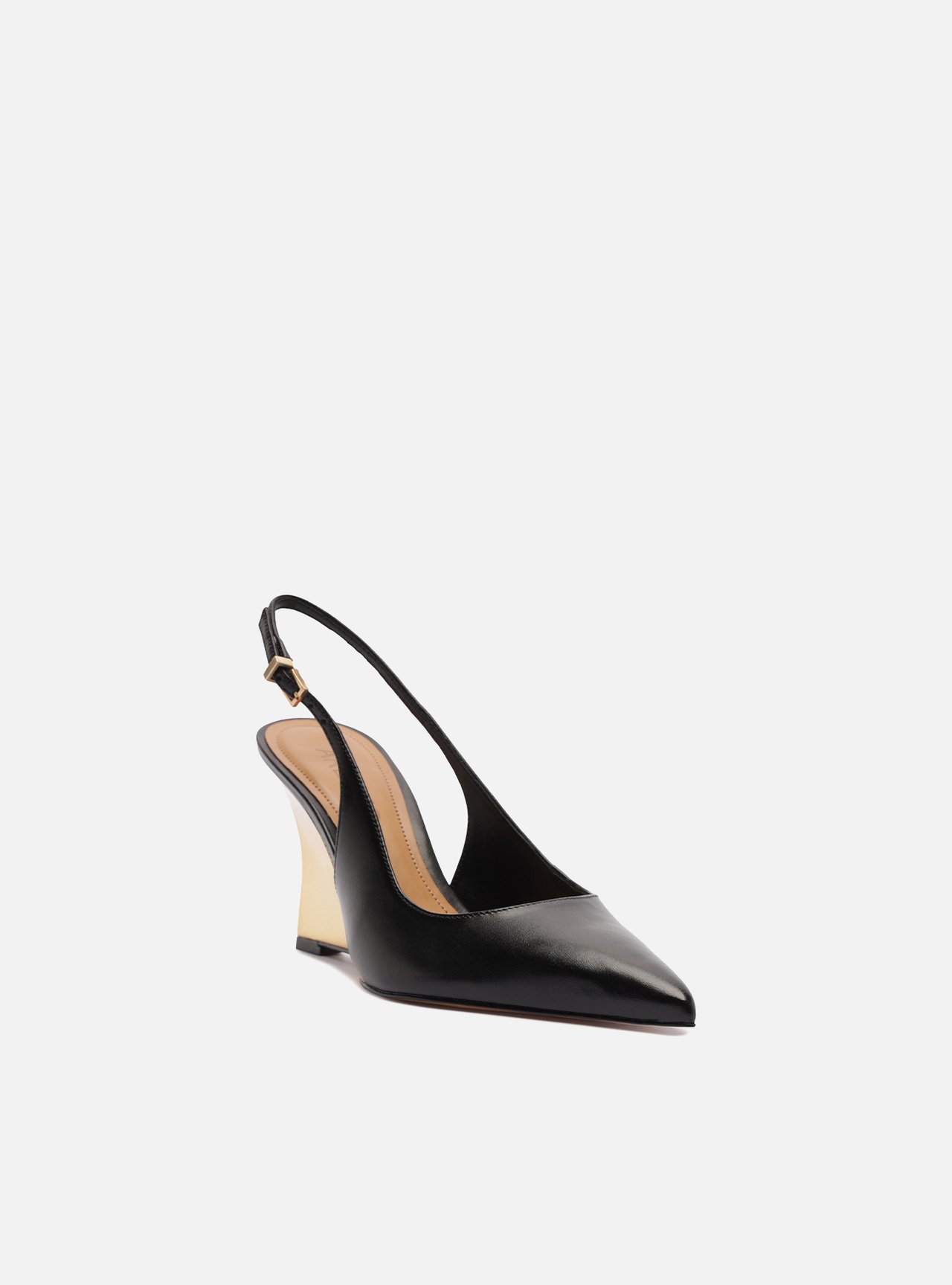 Scarpin Preto Couro Anabela Dourado Slingback — foto 2